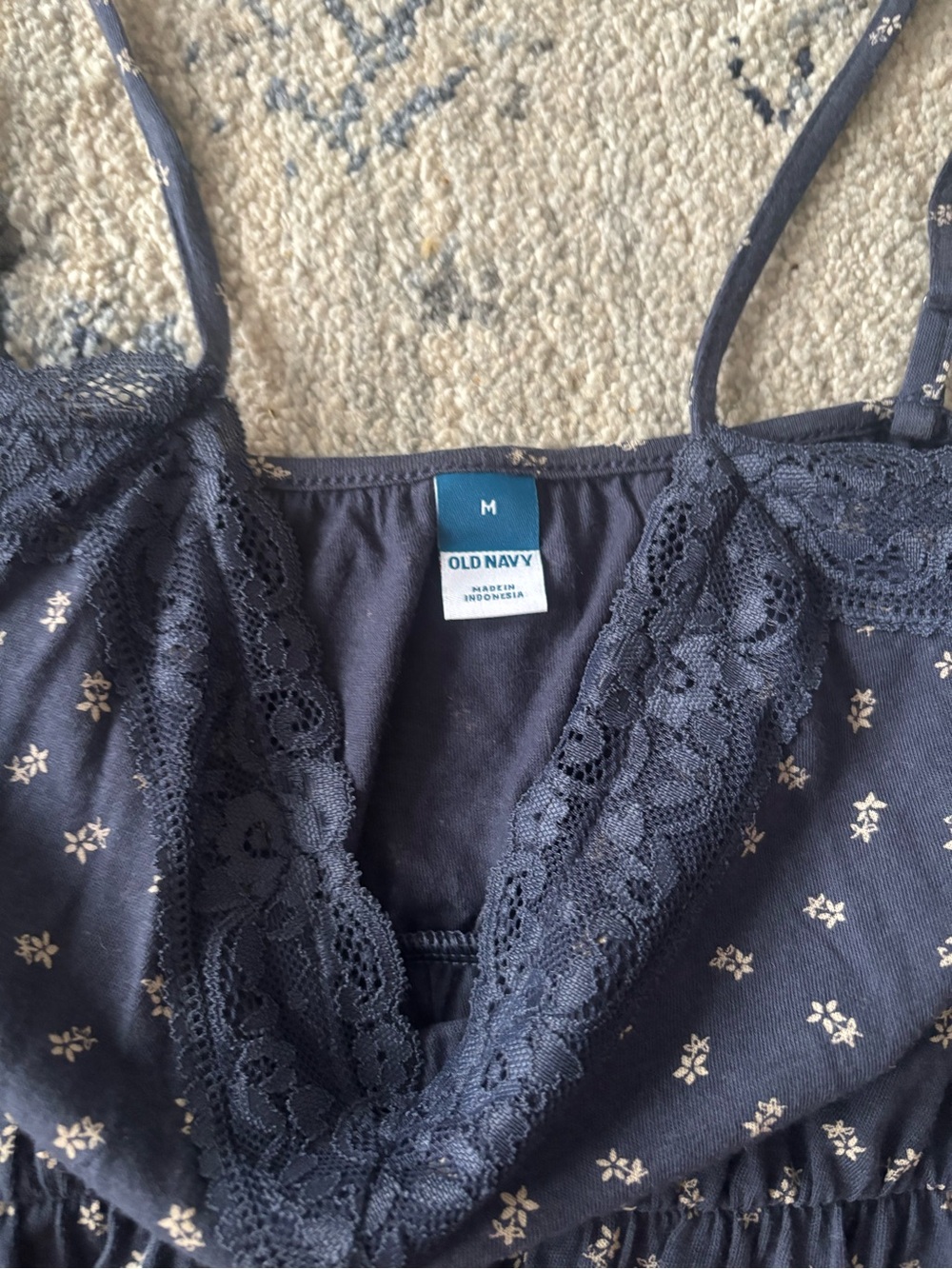 Old Navy Navy Floral Lace-Trim Tank Top